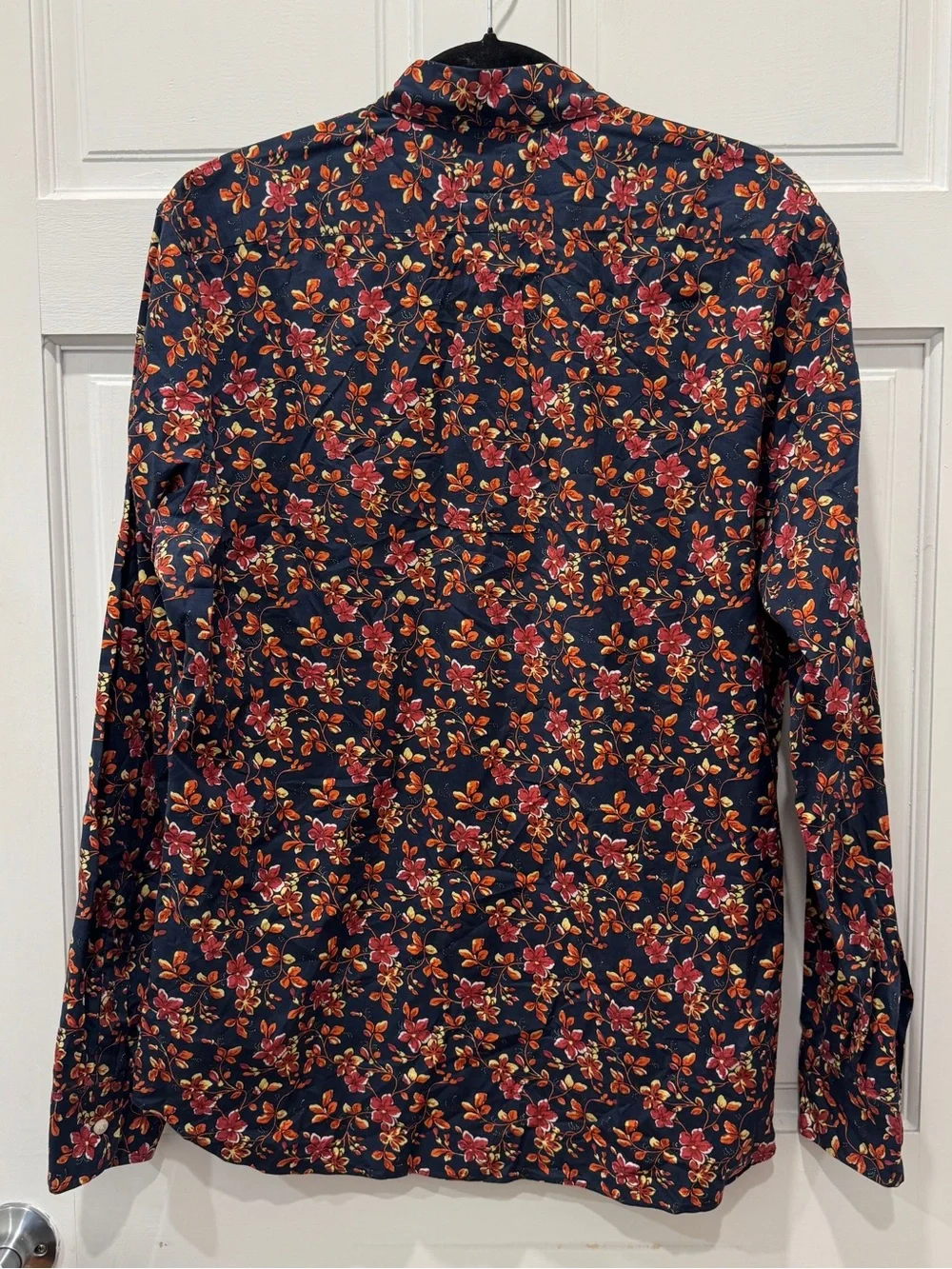 J.Crew Secret Wash Navy Floral Shirt L Slim Fit Organic Cotton Indie Preppy